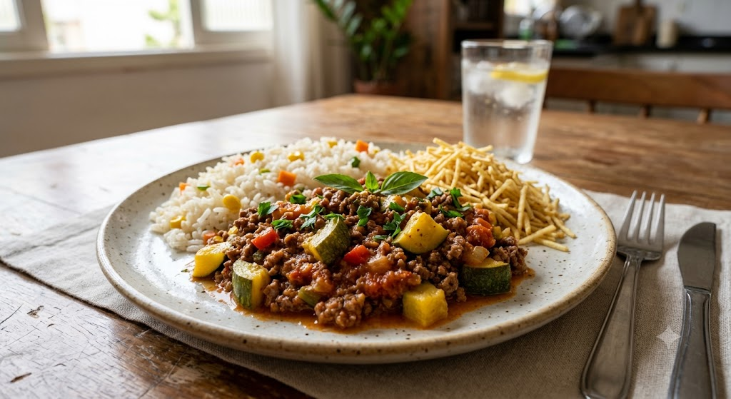 Carne Moída com Abobrinha ao Molho de Tomate