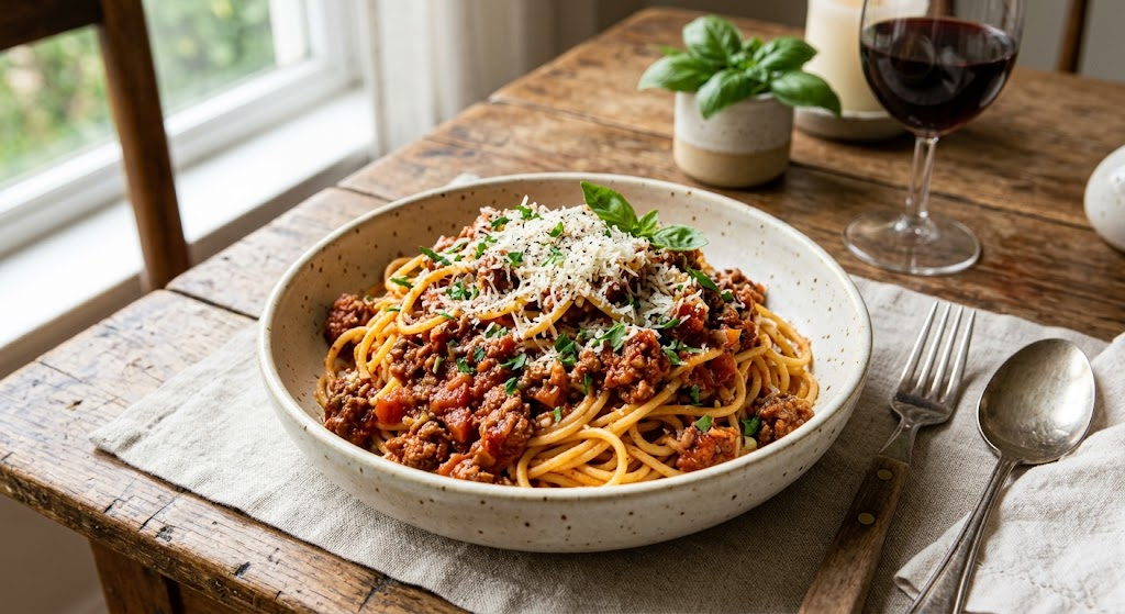 Macarrão à Bolonhesa com Carne Moída