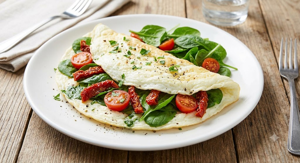 Omelete de Claras com Espinafre e Tomate Seco