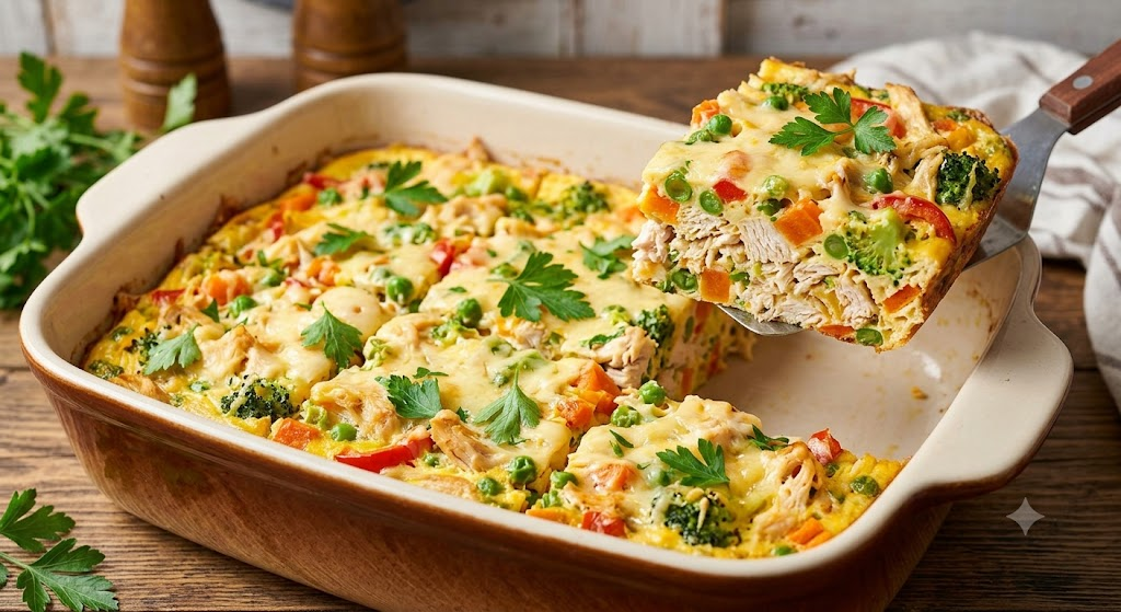 Omelete de Forno com Frango e Legumes